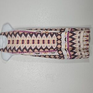 Renee C Multicolor Aztec tribal print Boho Tunic Sleeveless Halter Dress M